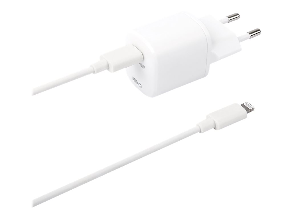 italiensk strømper Læs Deltaco USB C Strømforsyningsadapter – 20 W for Apple iPad/iPhone/iPod  (Lightning) – SDU IT